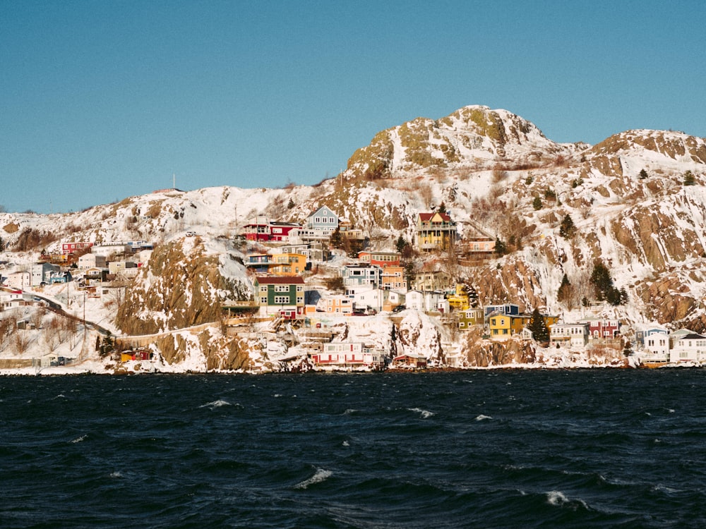 a mountain with houses on the side of it