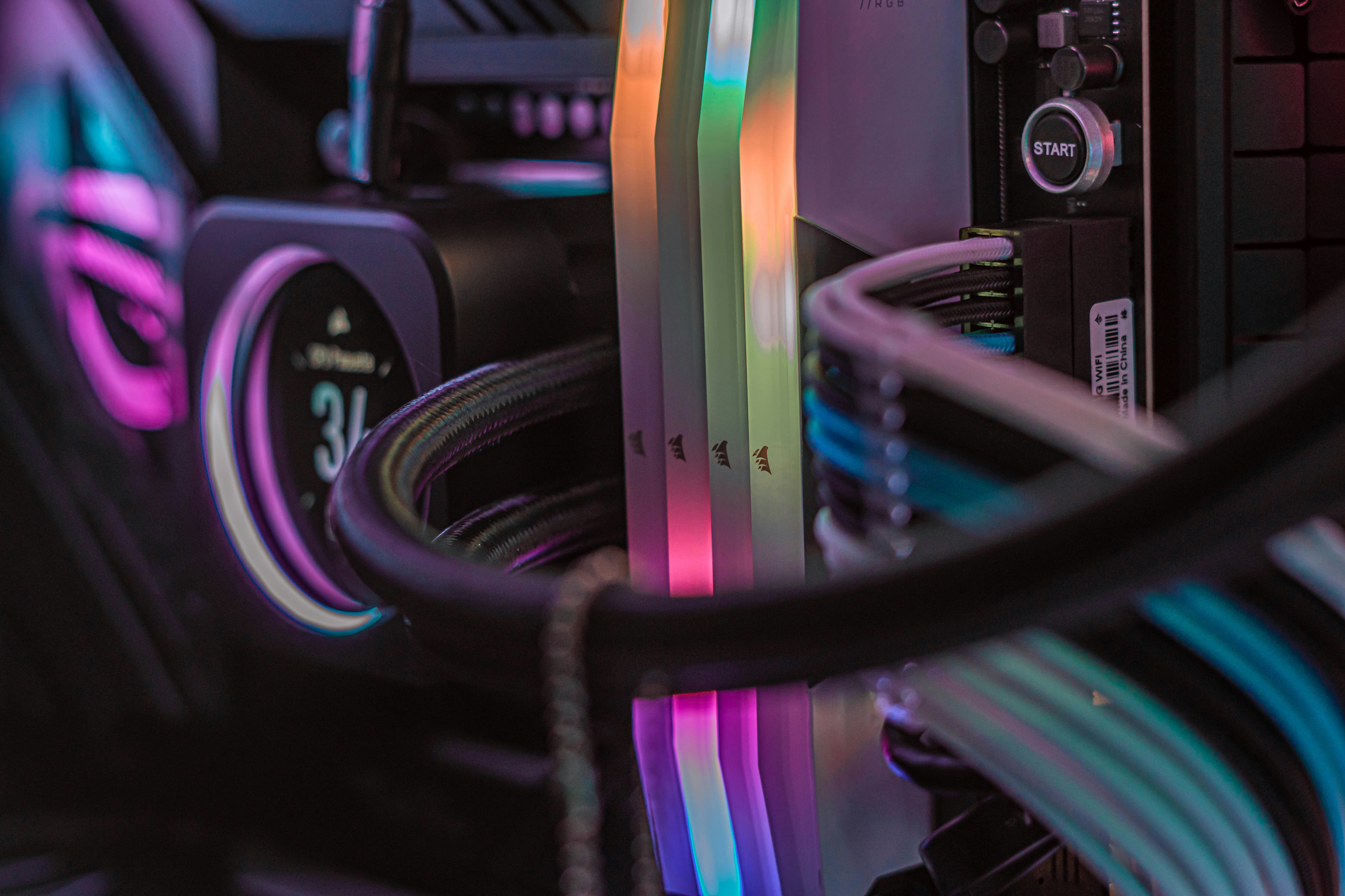 Inside view of a gaming PC with wires