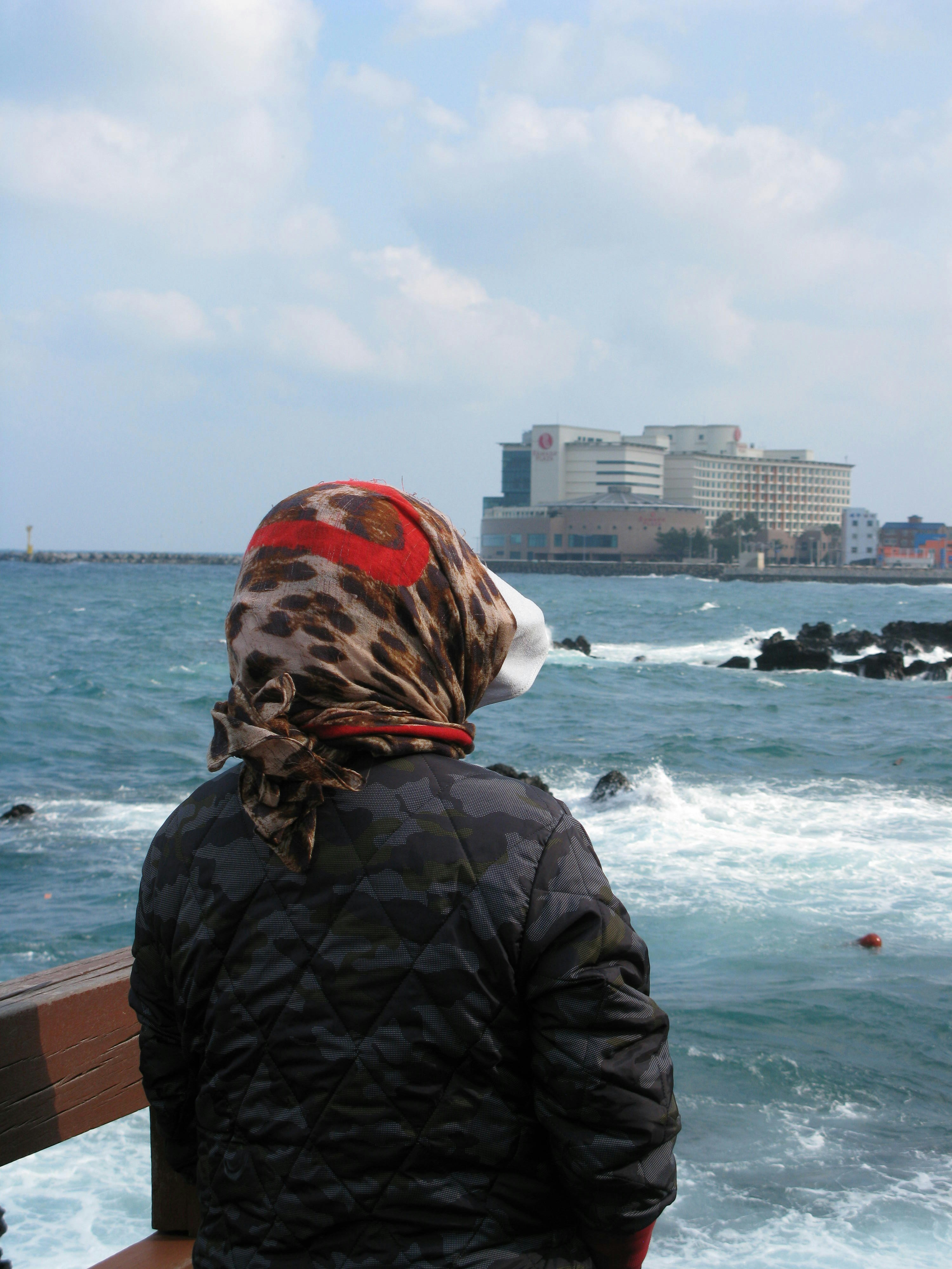 a person sitting on a bench looking out at the ocean