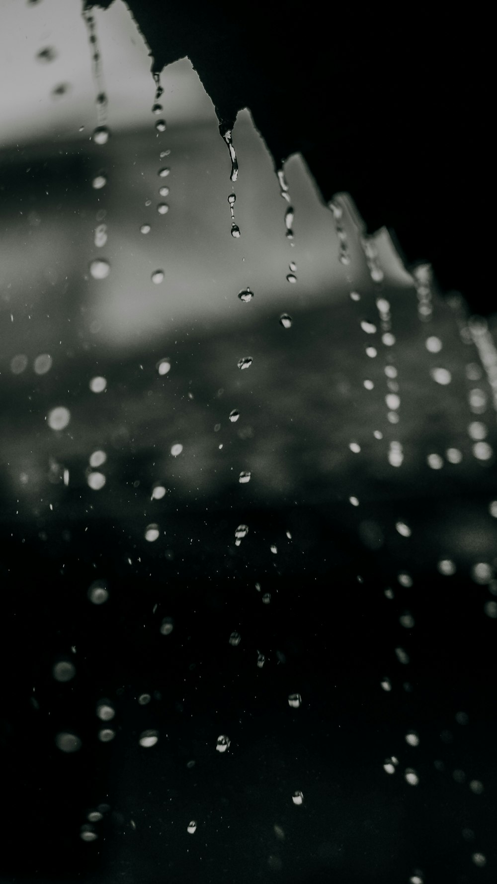 a black and white photo of rain drops on a window