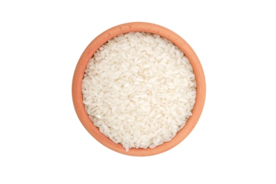 a bowl of rice on a white background