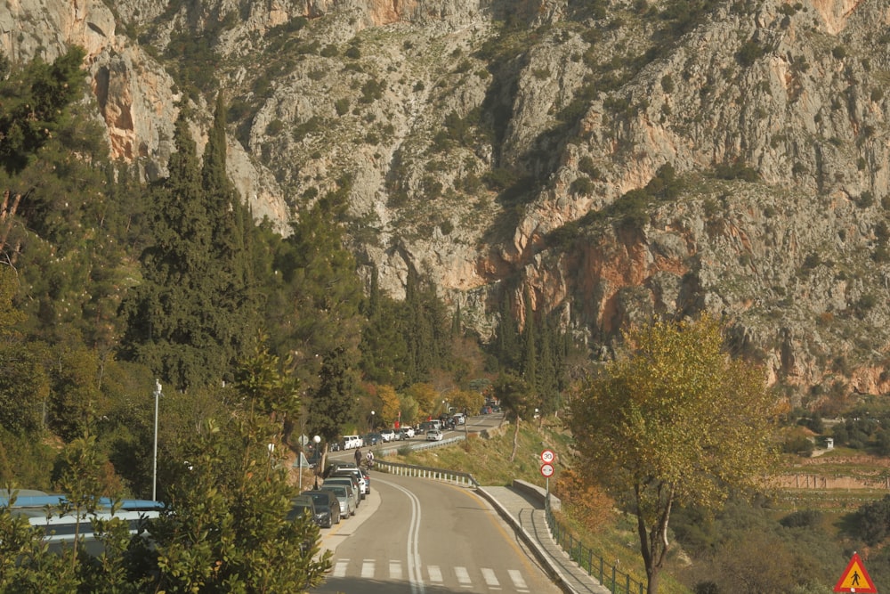 a road with a mountain in the background