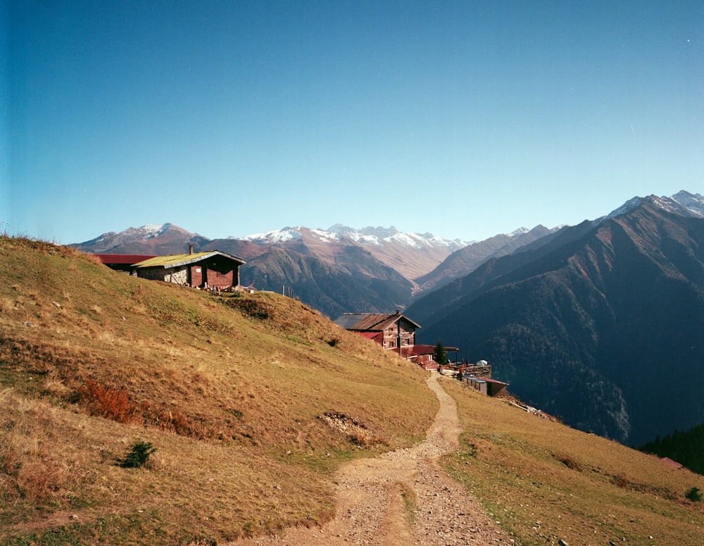 a dirt path going up a grassy hill