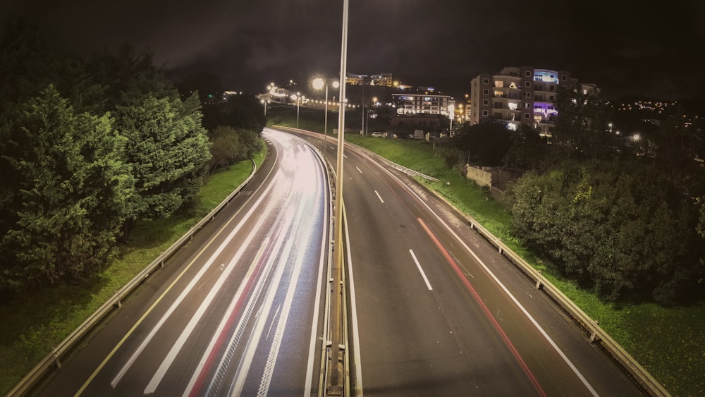 a night time view of a city street