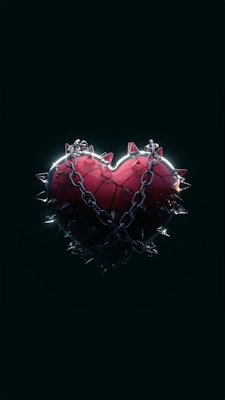 a broken heart with a chain attached to it
