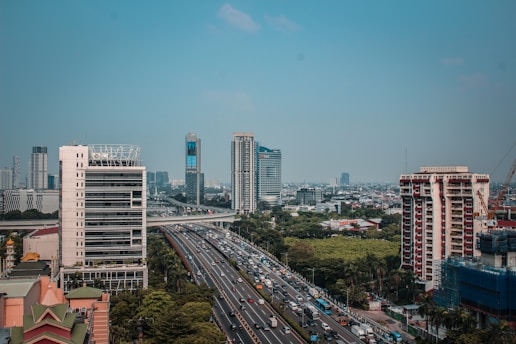 a view of a city from a tall building