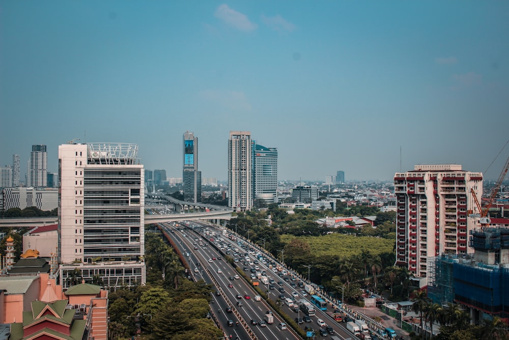 a view of a city from a tall building