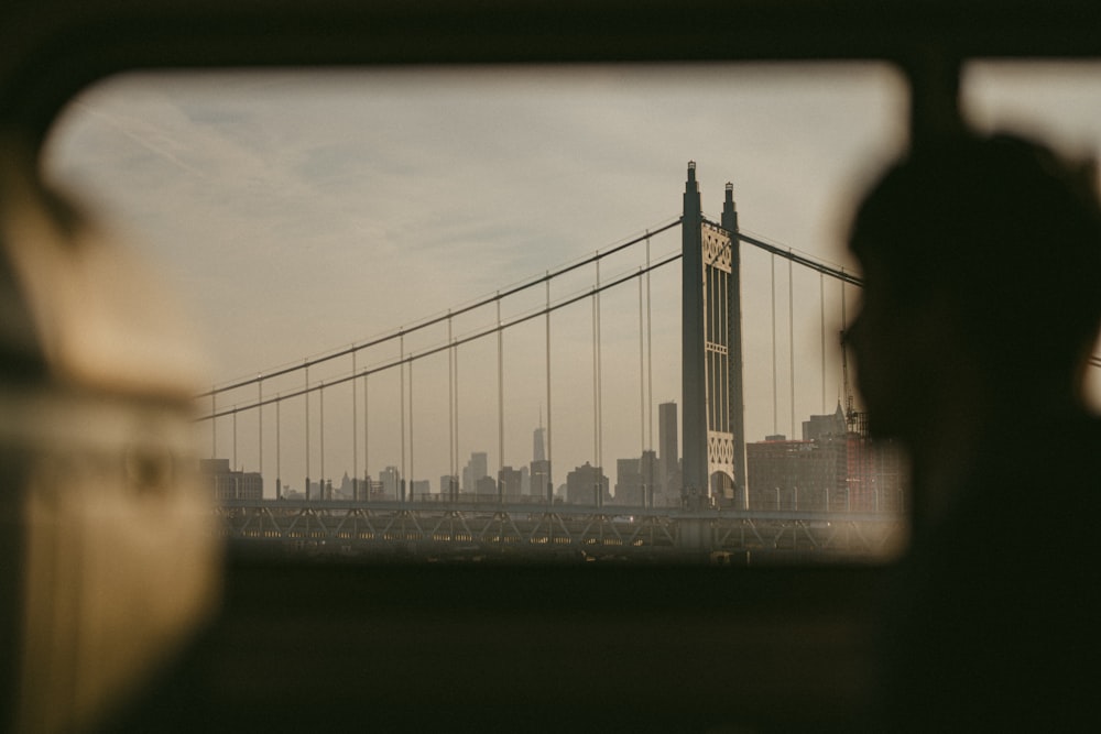 a view of a bridge through a window