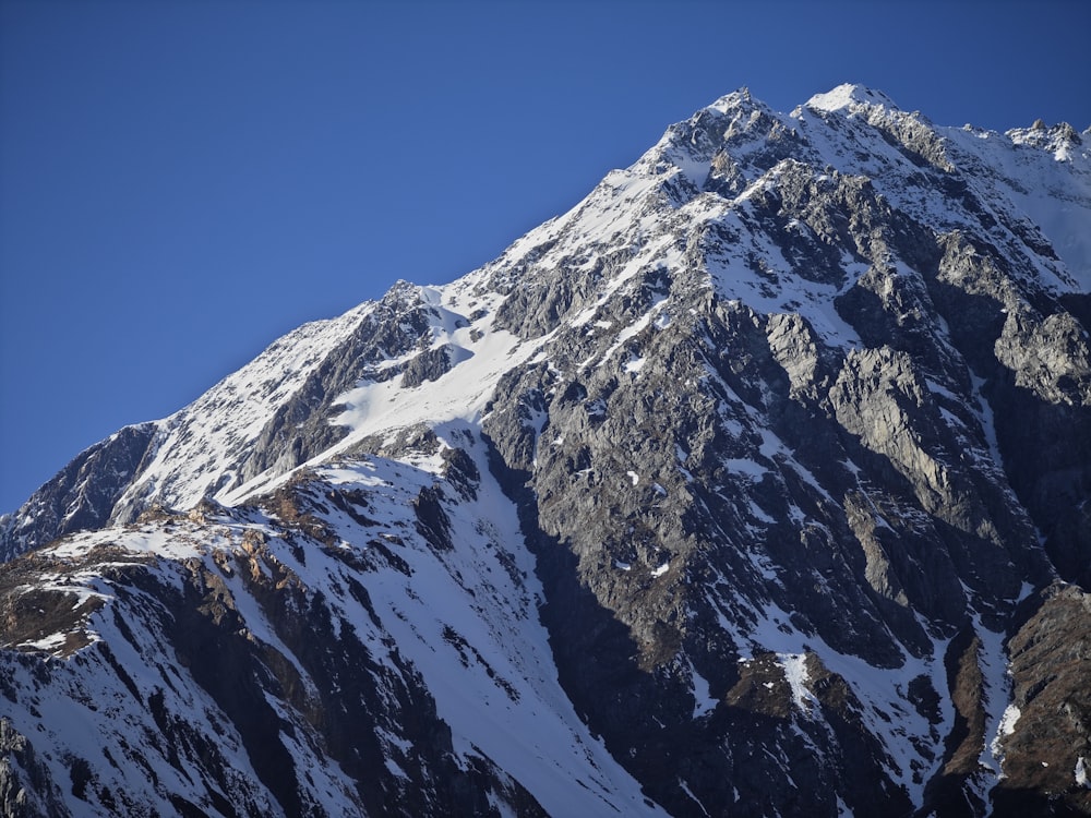 a snow covered mountain with a clear blue sky