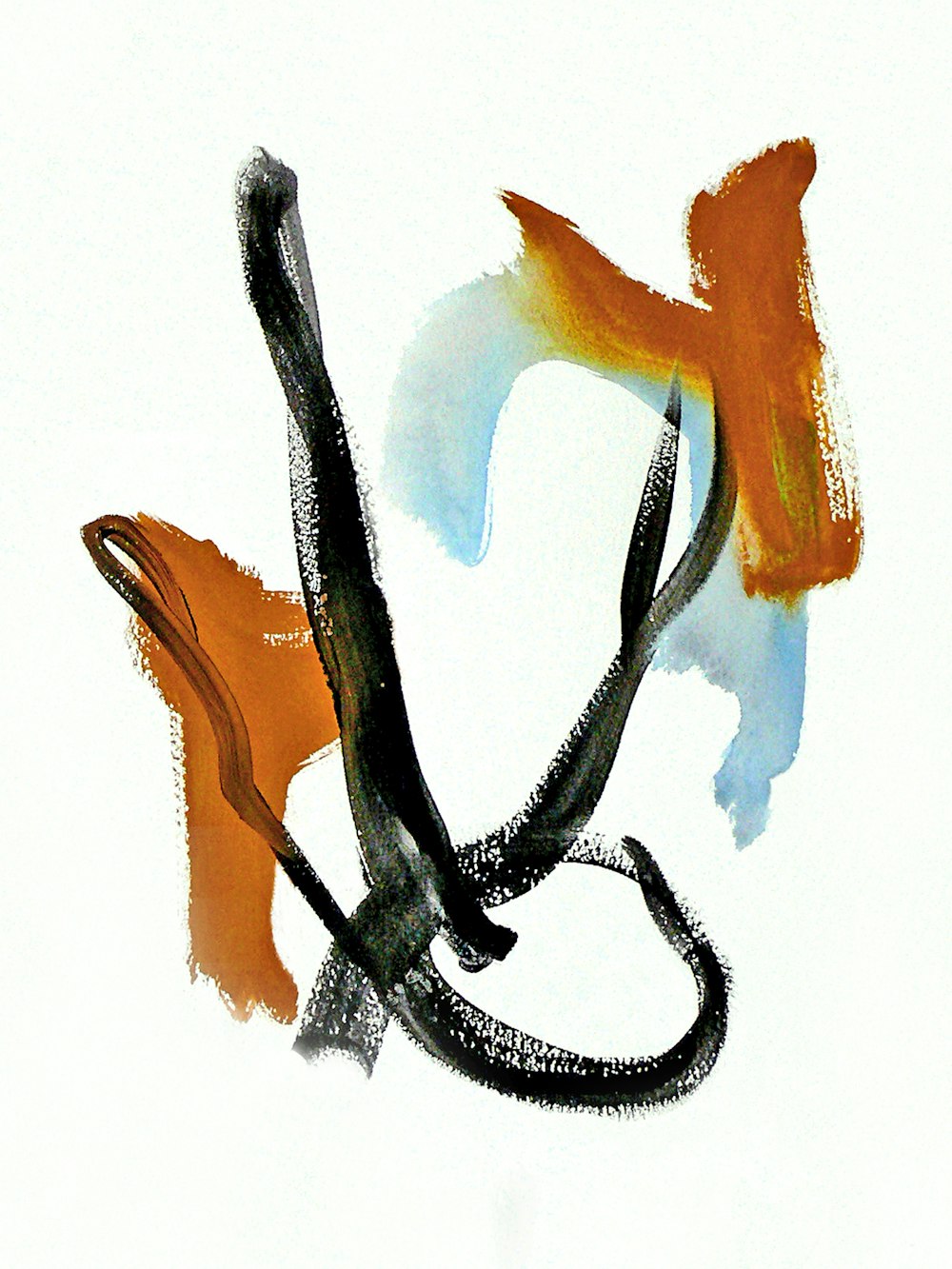 a painting of a black and orange brush stroke