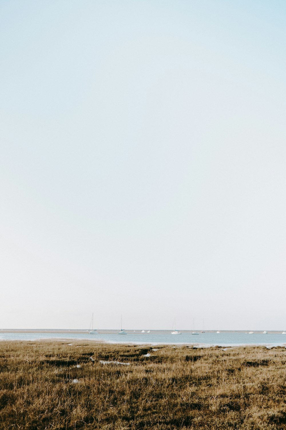 a large open field with a body of water in the background