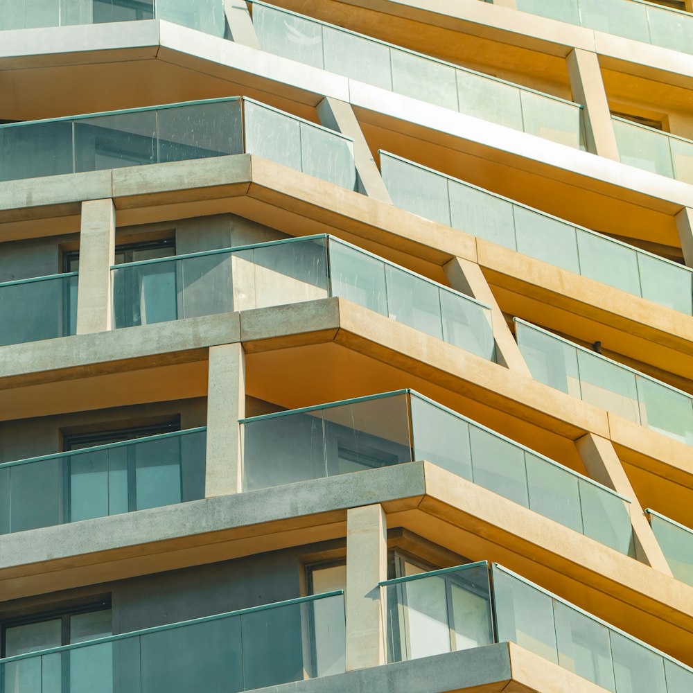 a tall building with balconies and balconies on it