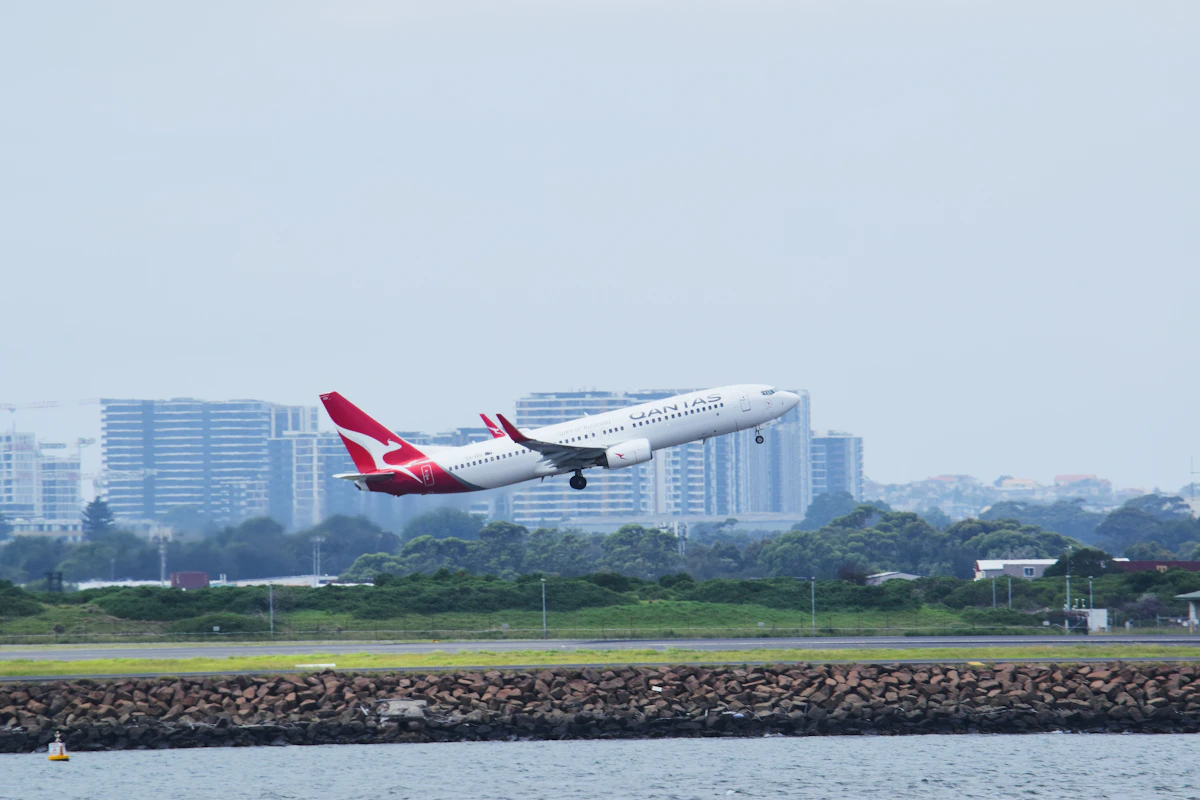 Qantas-style passenger jet on an airport apron
