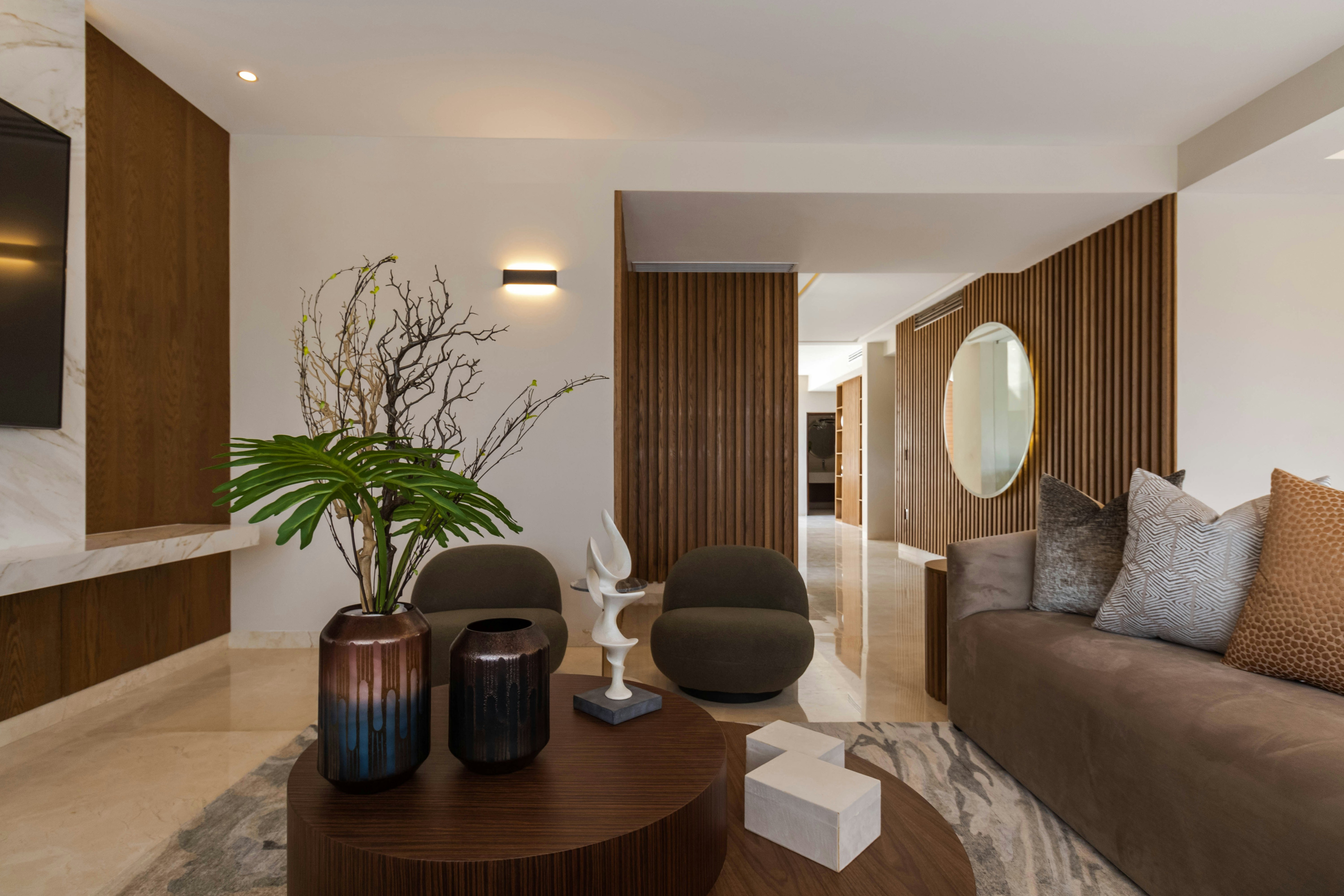 Beautiful modern living room with stylish home decor items and comfortable furniture