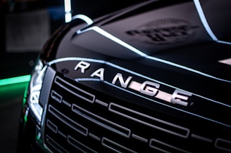 a close up of the front grille of a car