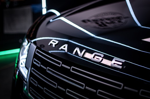 a close up of the front grille of a car