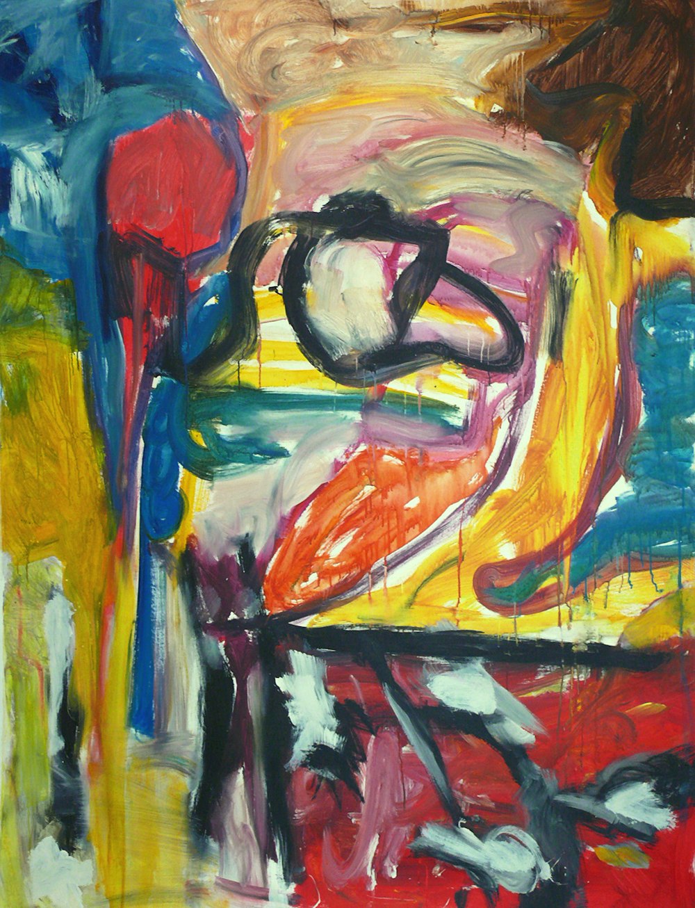 an abstract painting of a bird on a table