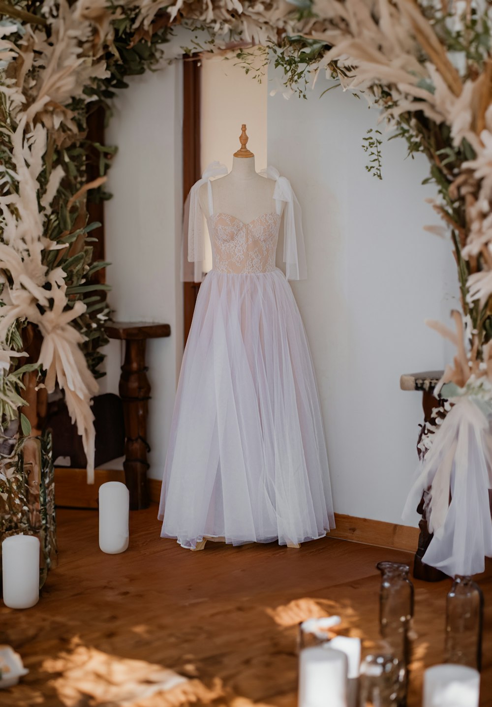 a dress on a mannequin in a room