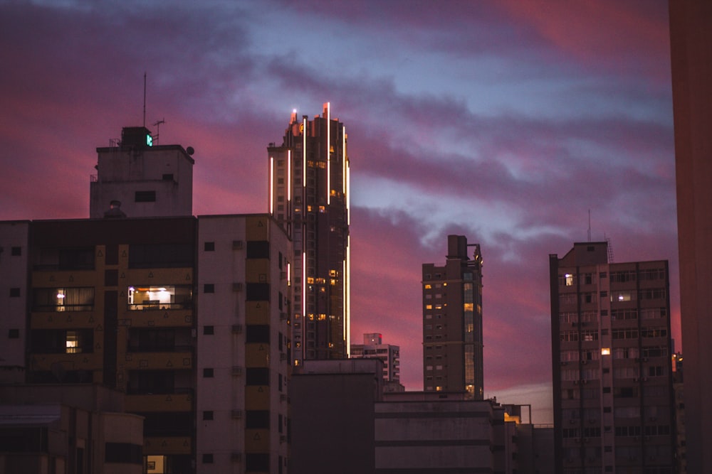 a view of a city skyline at night