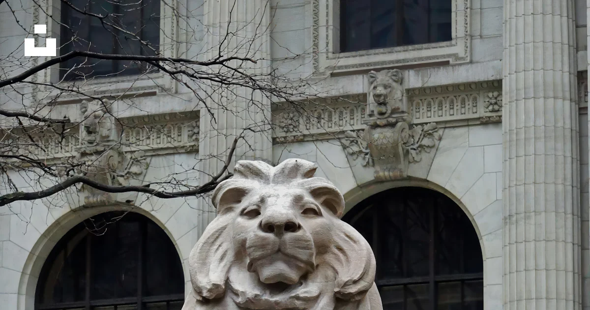 Lion Building Sign A statue of a lion in front of a building photo – Free New york Image ...