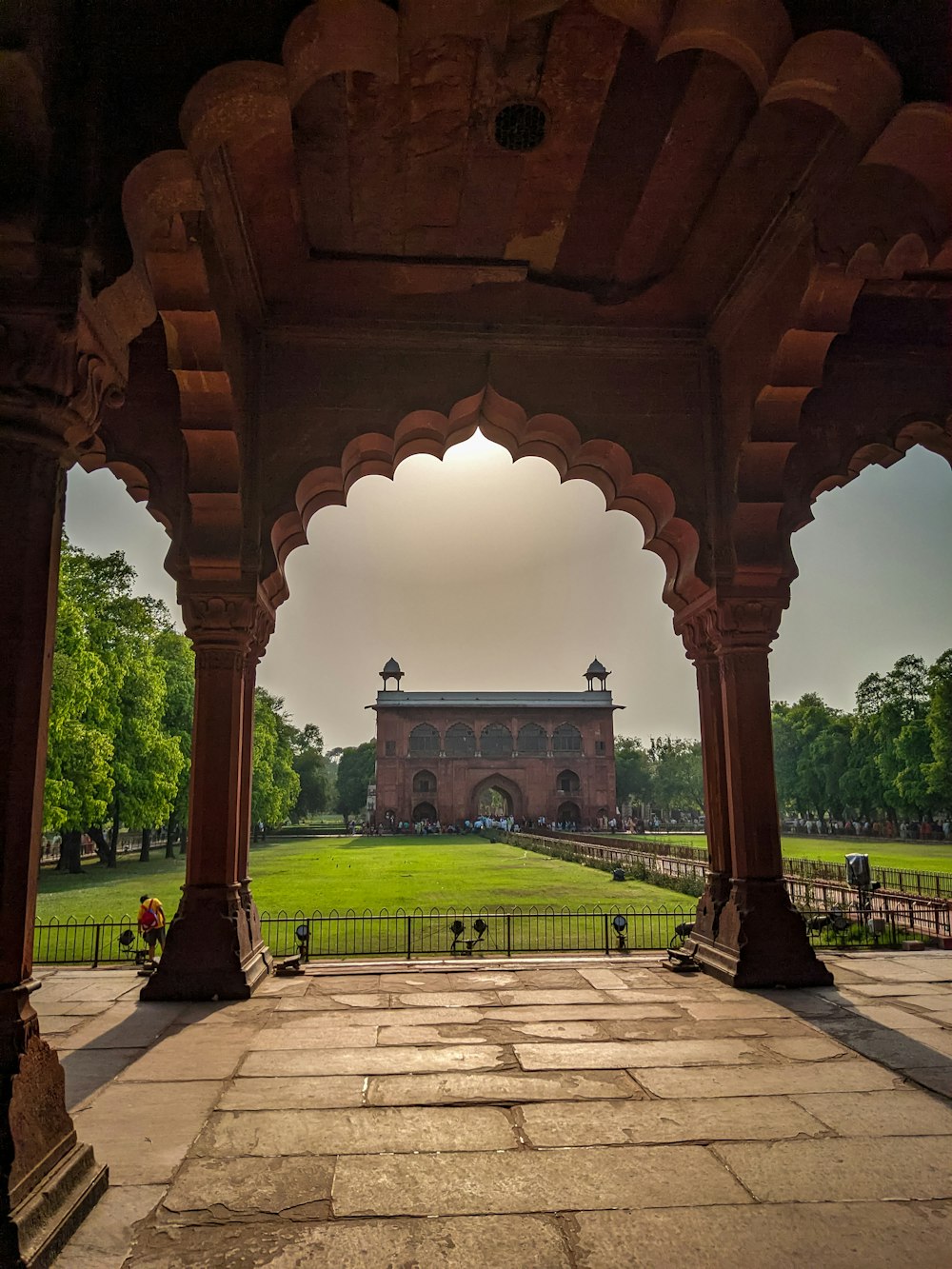 a view of a building through an archway