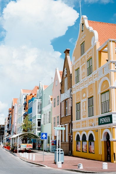 a row of buildings on a city street