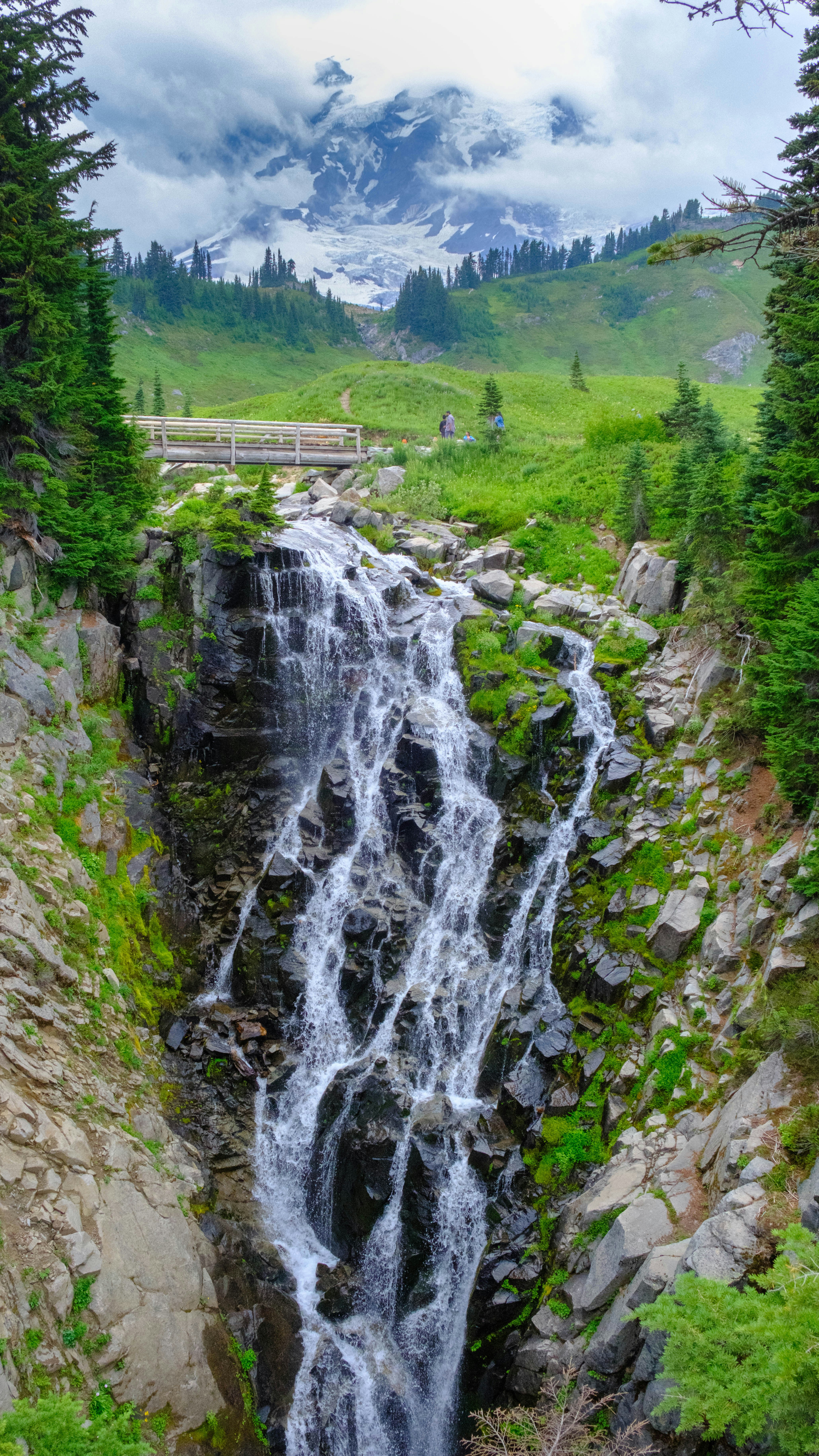 A waterfall in the middle of a lush green valley photo – Free Mount ...