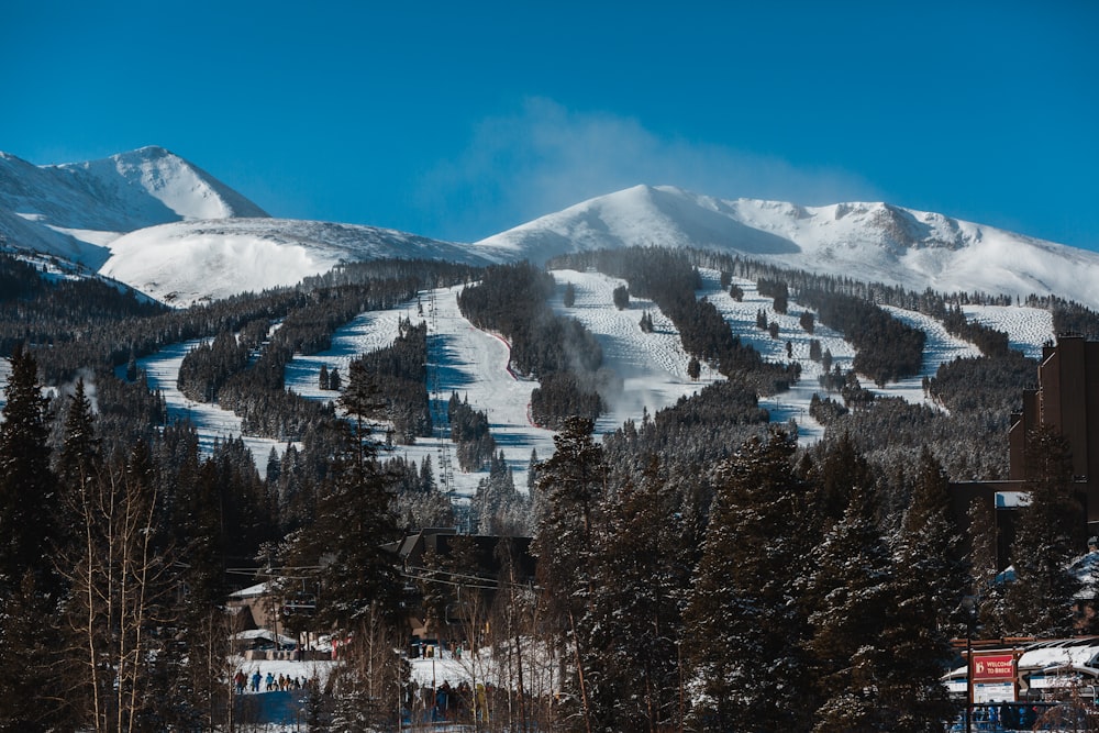 a ski resort with a mountain in the background