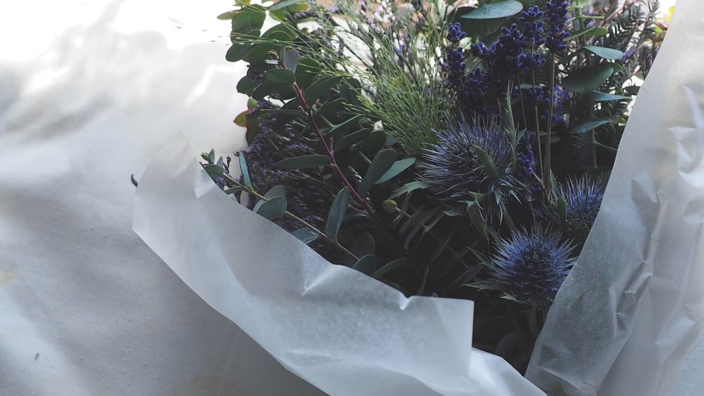 a close up of a bunch of flowers in a bag