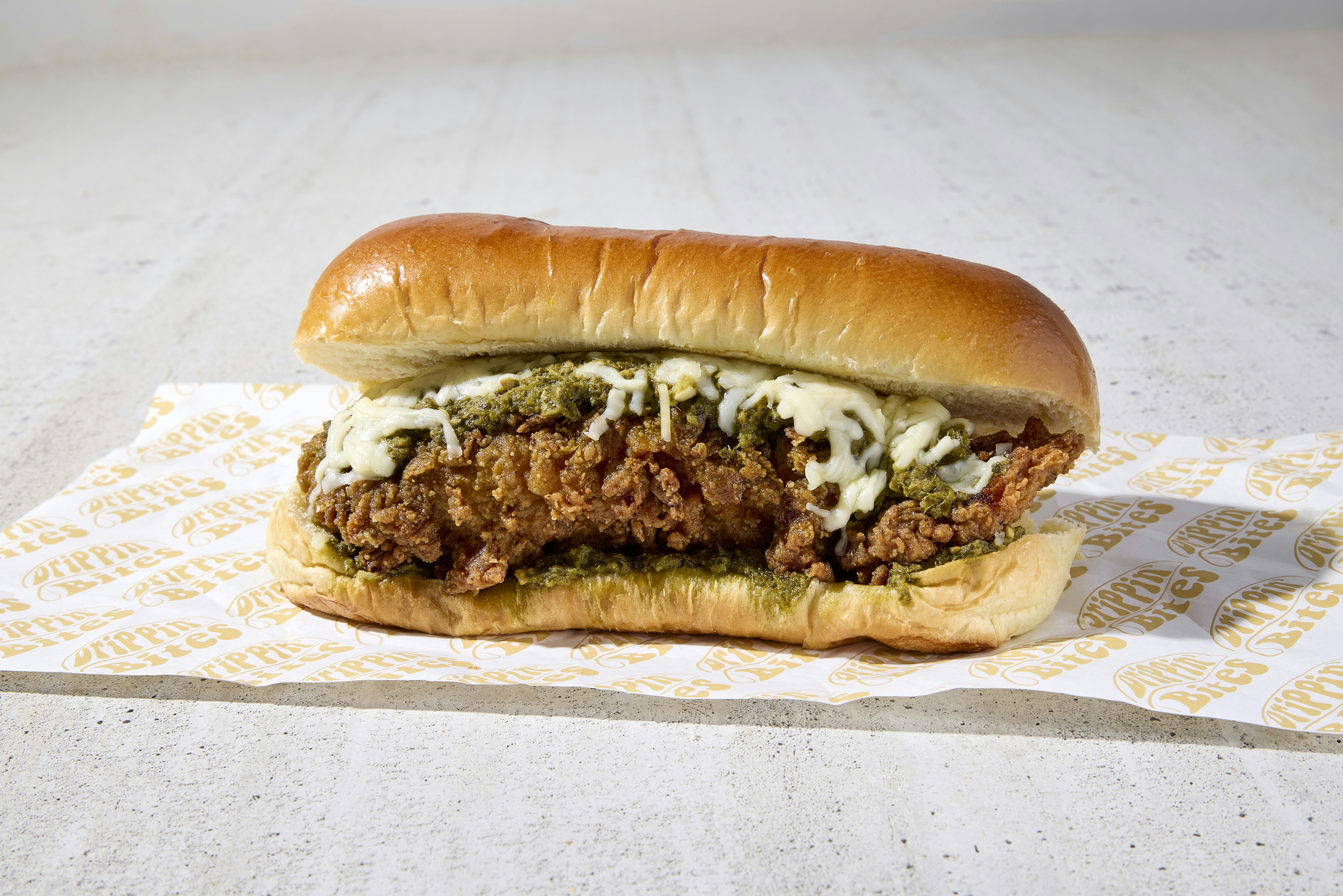 a close up of a sandwich on a napkin