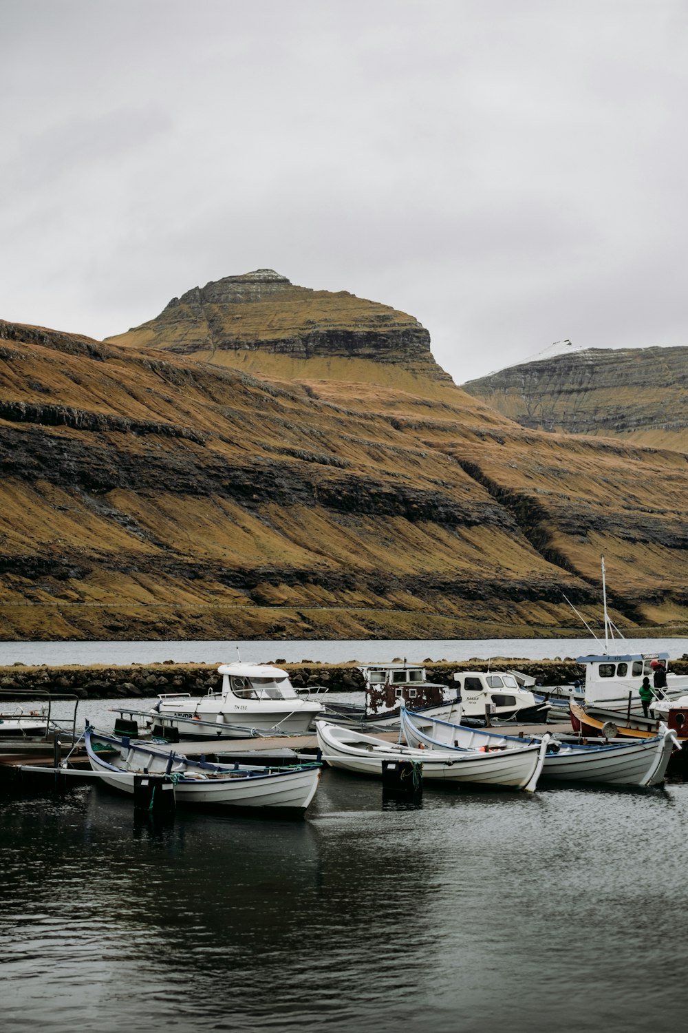 a group of boats docked in a body of water