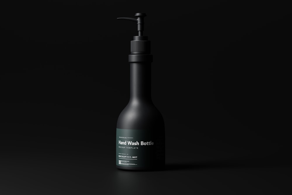 a bottle of hand wash on a black background