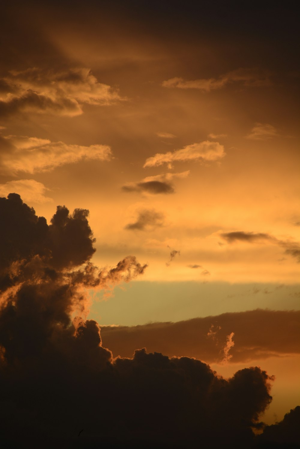 a plane flying in the sky at sunset