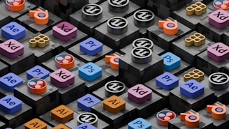 a bunch of different colored blocks with numbers on them