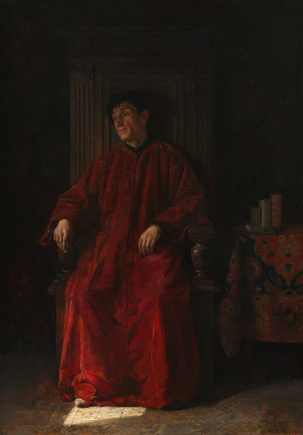 a painting of a man in a red robe