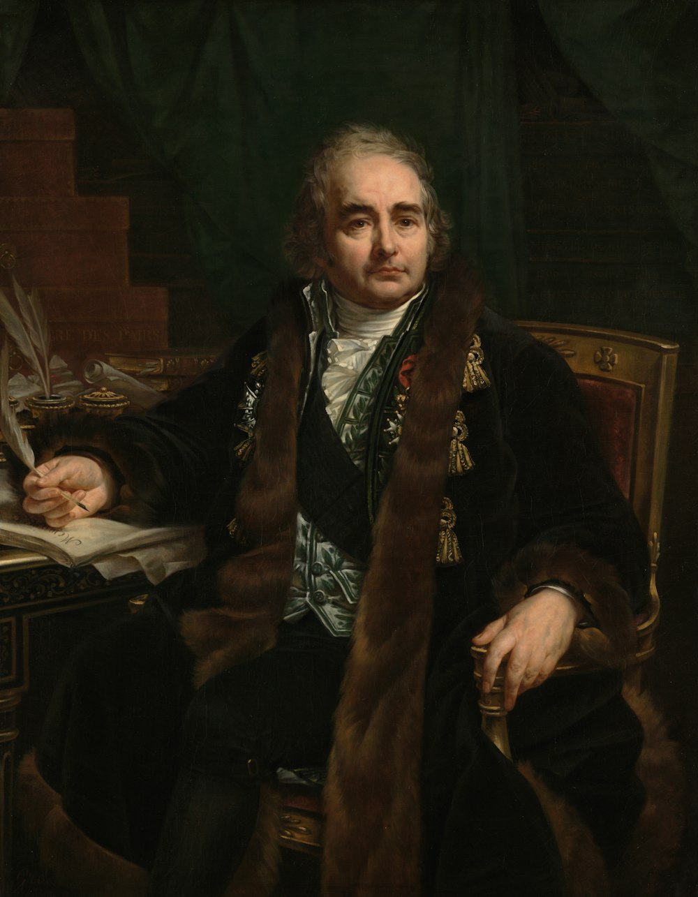 a painting of a man in a fur coat