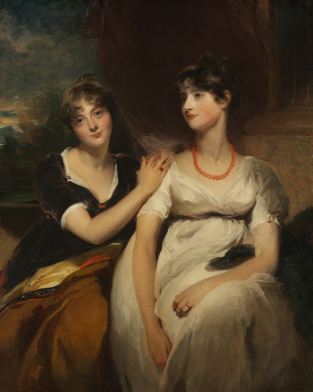 une peinture de deux femmes assises l’une à côté de l’autre