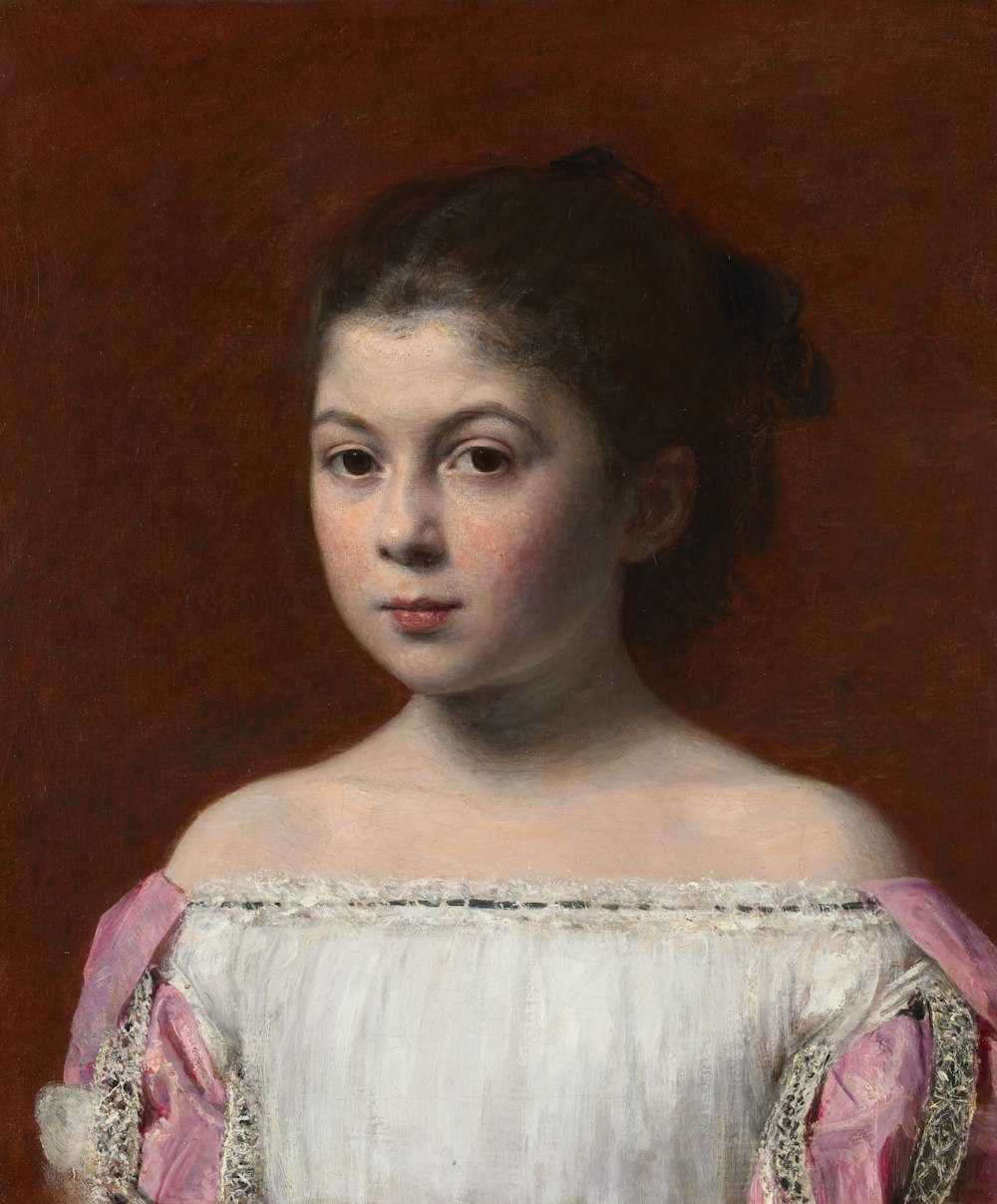 a painting of a woman in a pink dress