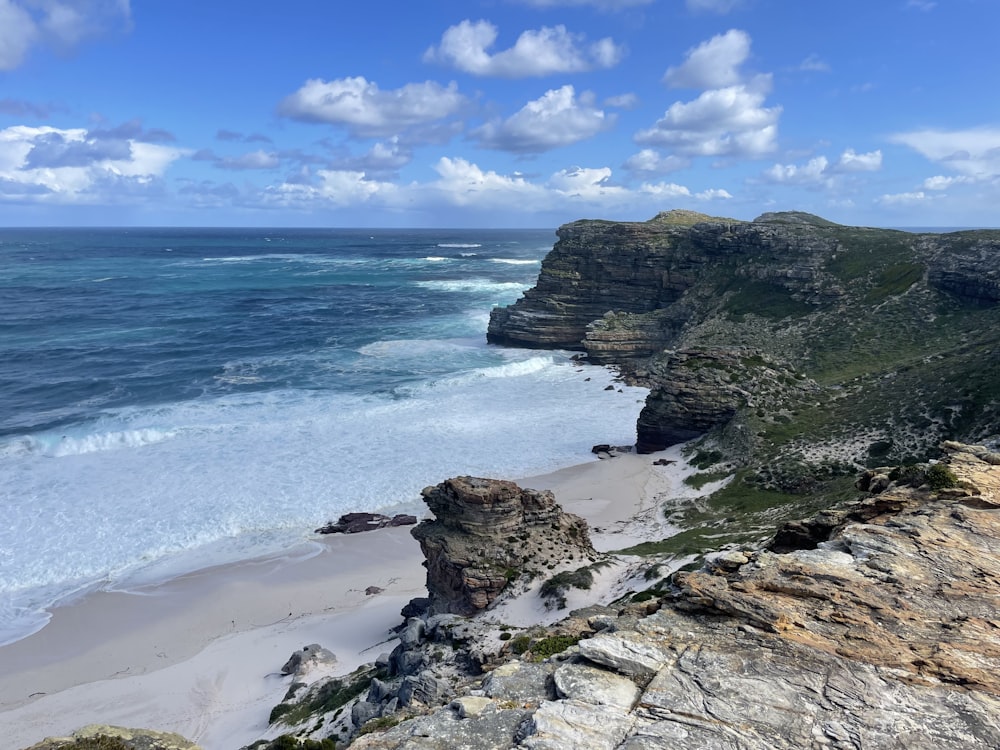 a view of the ocean from the top of a cliff