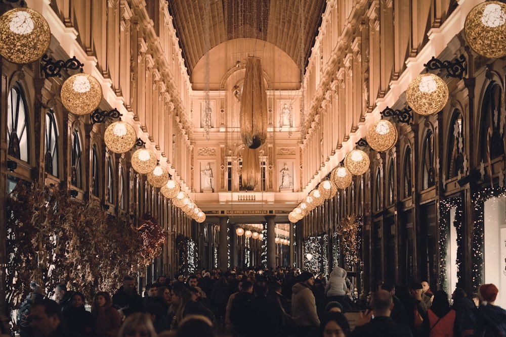 a large group of people in a building