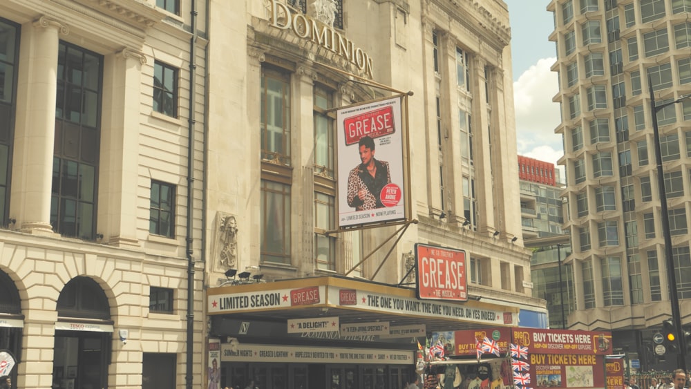 a large building with a sign on the front of it