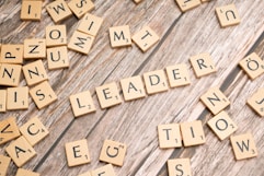 scrabble tiles spelling out the word leader in a word