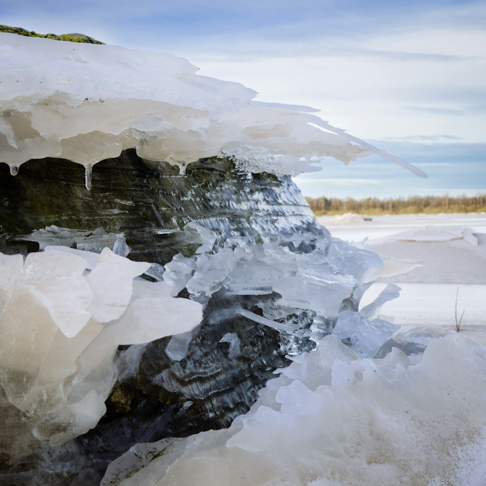 a large piece of ice that is on the ground