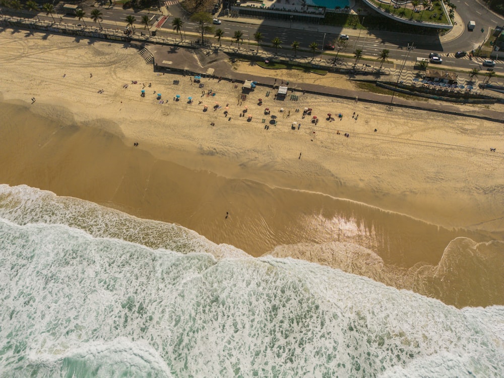 an aerial view of a beach and ocean