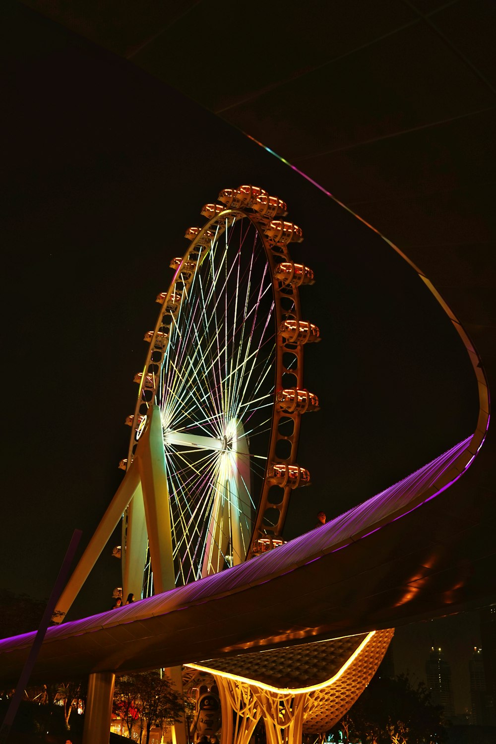 a large ferris wheel lit up at night