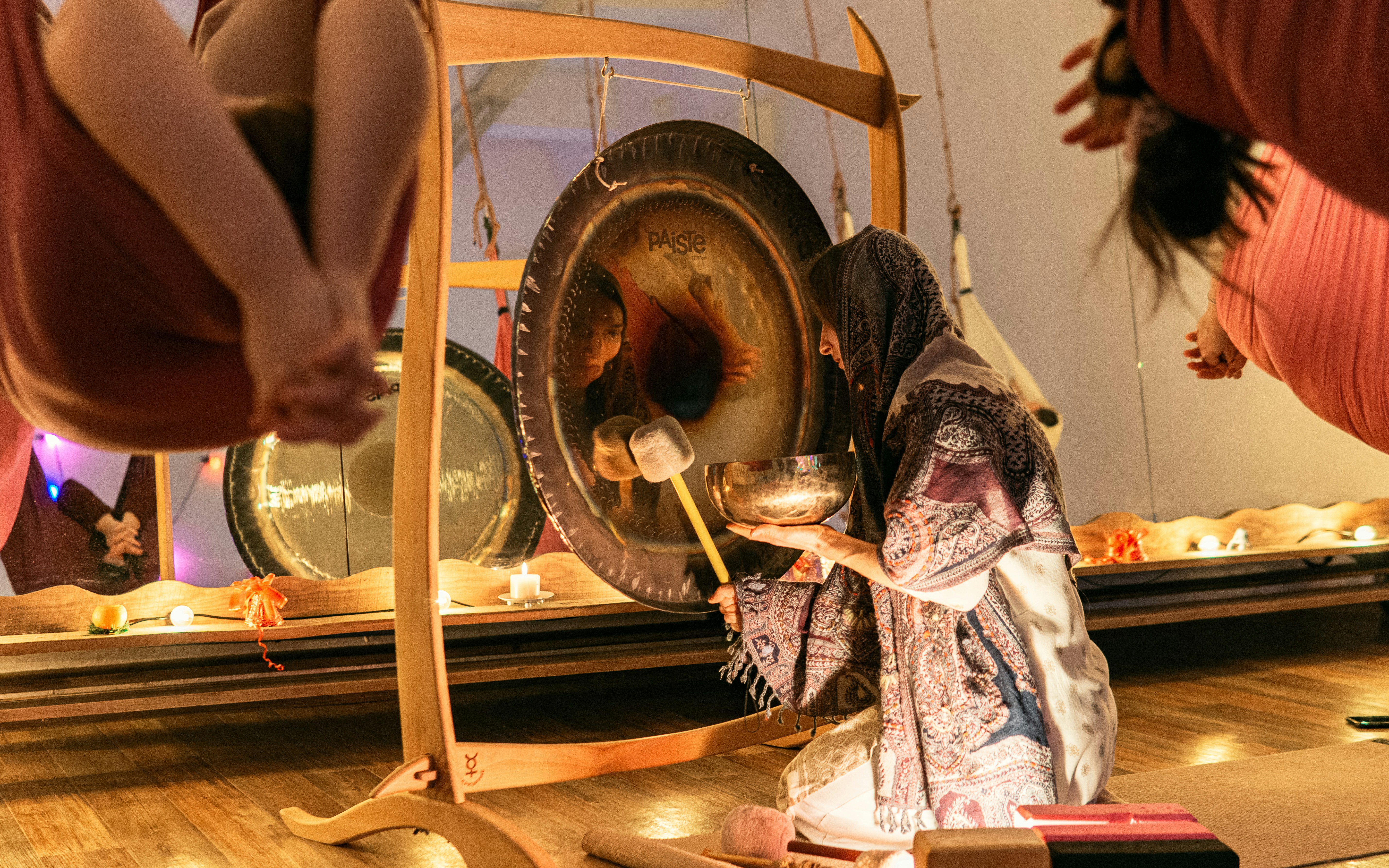 A candlelit workshop in Renaissance Italy, golden threads glinting on a wooden loom as a young woman weaves beneath frescoed ceilings.
