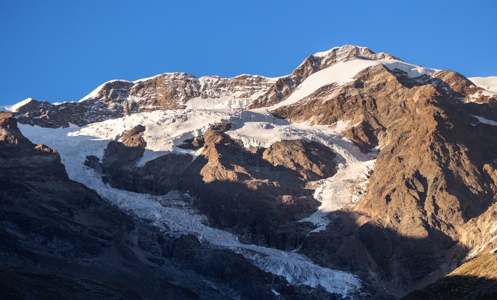 a snow covered mountain with a blue sky in the background