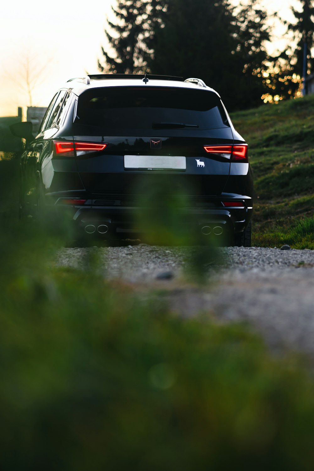 a car is parked on the side of the road