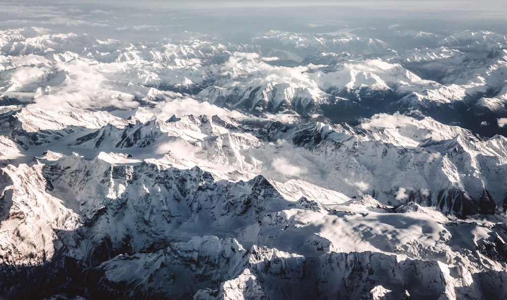 a view of a mountain range from an airplane