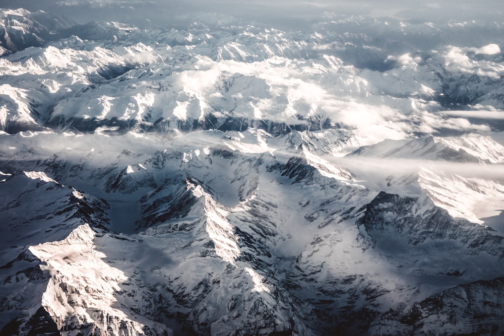 a view of a mountain range from an airplane